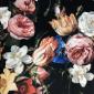 Tkanina zasłonowa i obiciowa 18148 Rustic Flowers Red _ kwiaty na czarnym tle_ w stylu retro