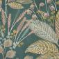 Tkanina na zasłony i rolety rzymskie_zielona z wielokolorowym haftowanym wzorem