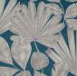 tkanina zasłonowa, tapicerska liście-niebieski